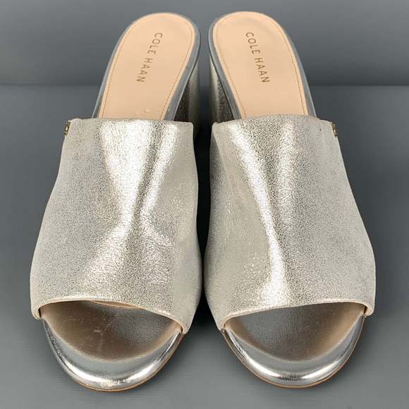 COLE HAAN Silver Leather Peep Toe Sandals - Picture 4 of 7